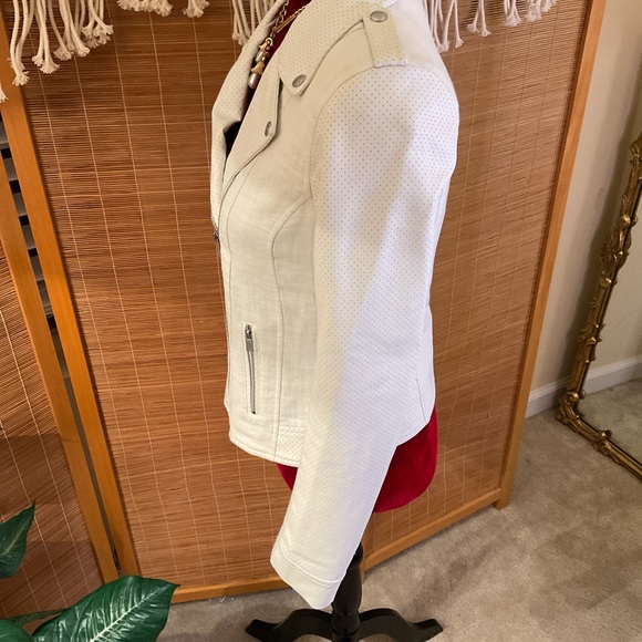 NYDJ Faux Leather Linen Moto Jacket Off White XS - Picture 7 of 15